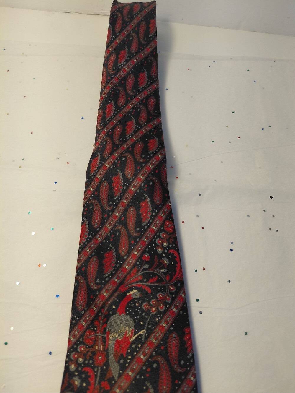 Bijan men's Paisley Silk Neck Tie in Black and Red